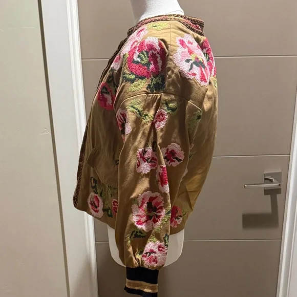 Floral Embroidered Women's Vintage Bomber Jacket - Picture 3 of 8